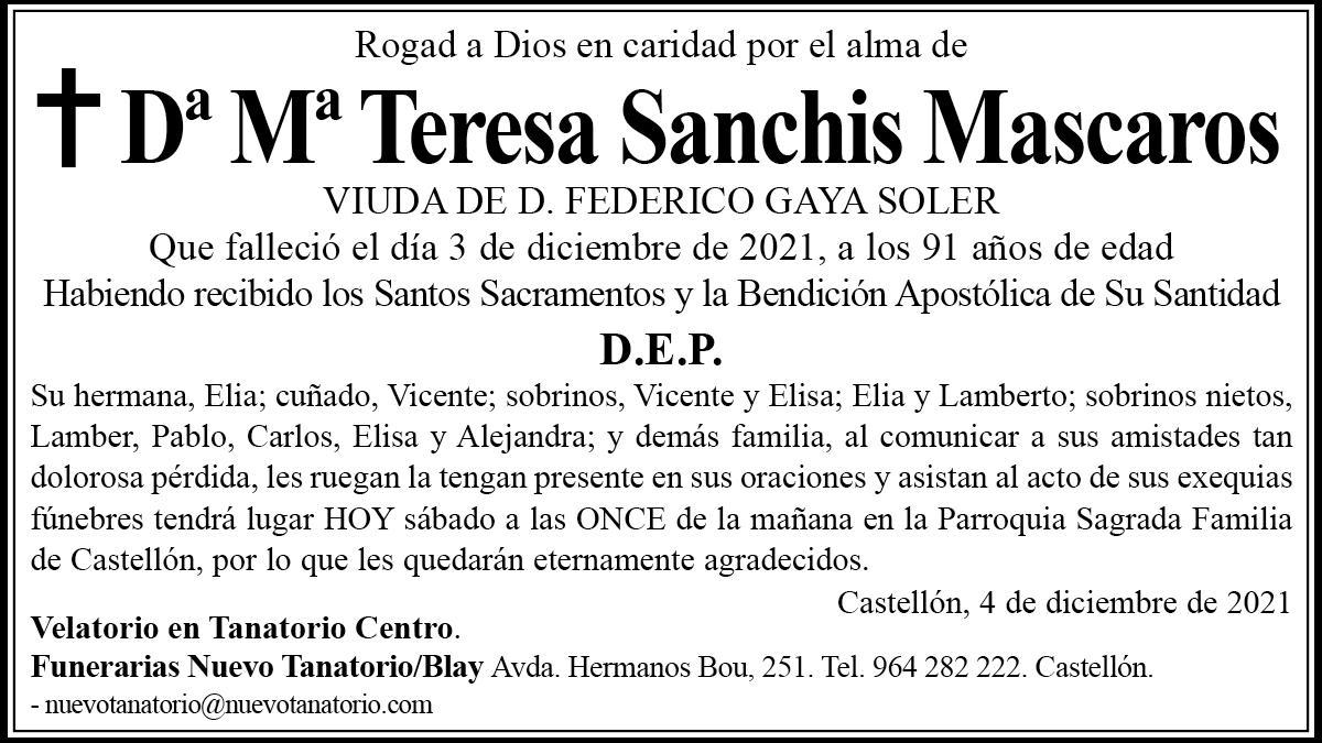 Dª María Teresa Sanchis Mascaros