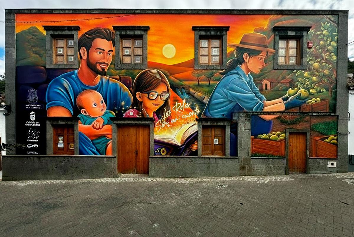 El mural en la Casa de la Cultura de Valleseco.