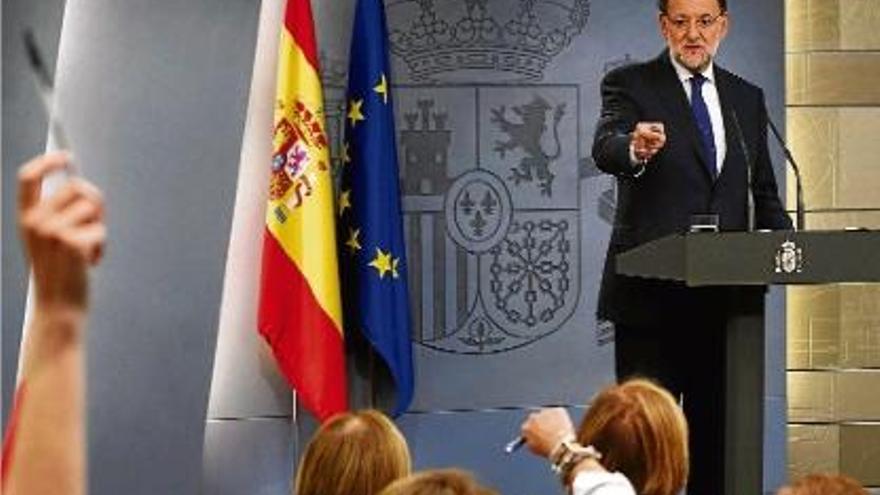 El president del Govern espanyol, Mariano Rajoy en un moment de la roda de premsa d&#039;ahir a la Moncloa.