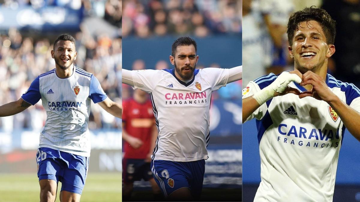 Luis Suárez, Borja Iglesias y Giuliano Simeone en su etapa en el Real Zaragoza.