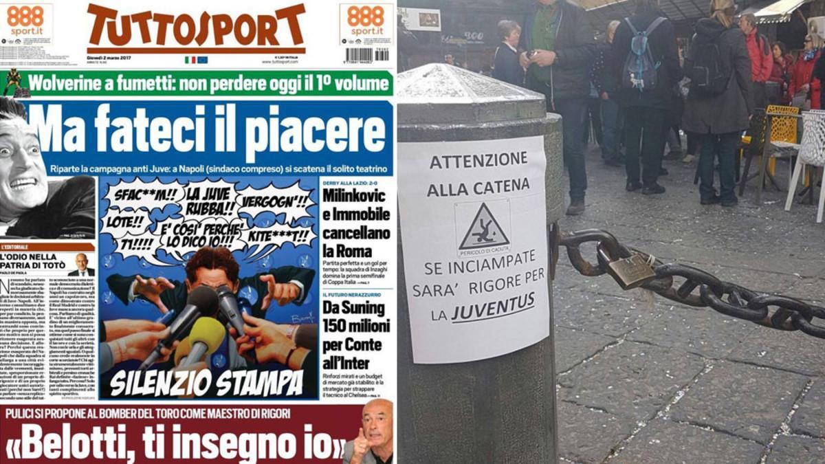 La portada de Tuttosport y el mensaje en las calles de Nápoles