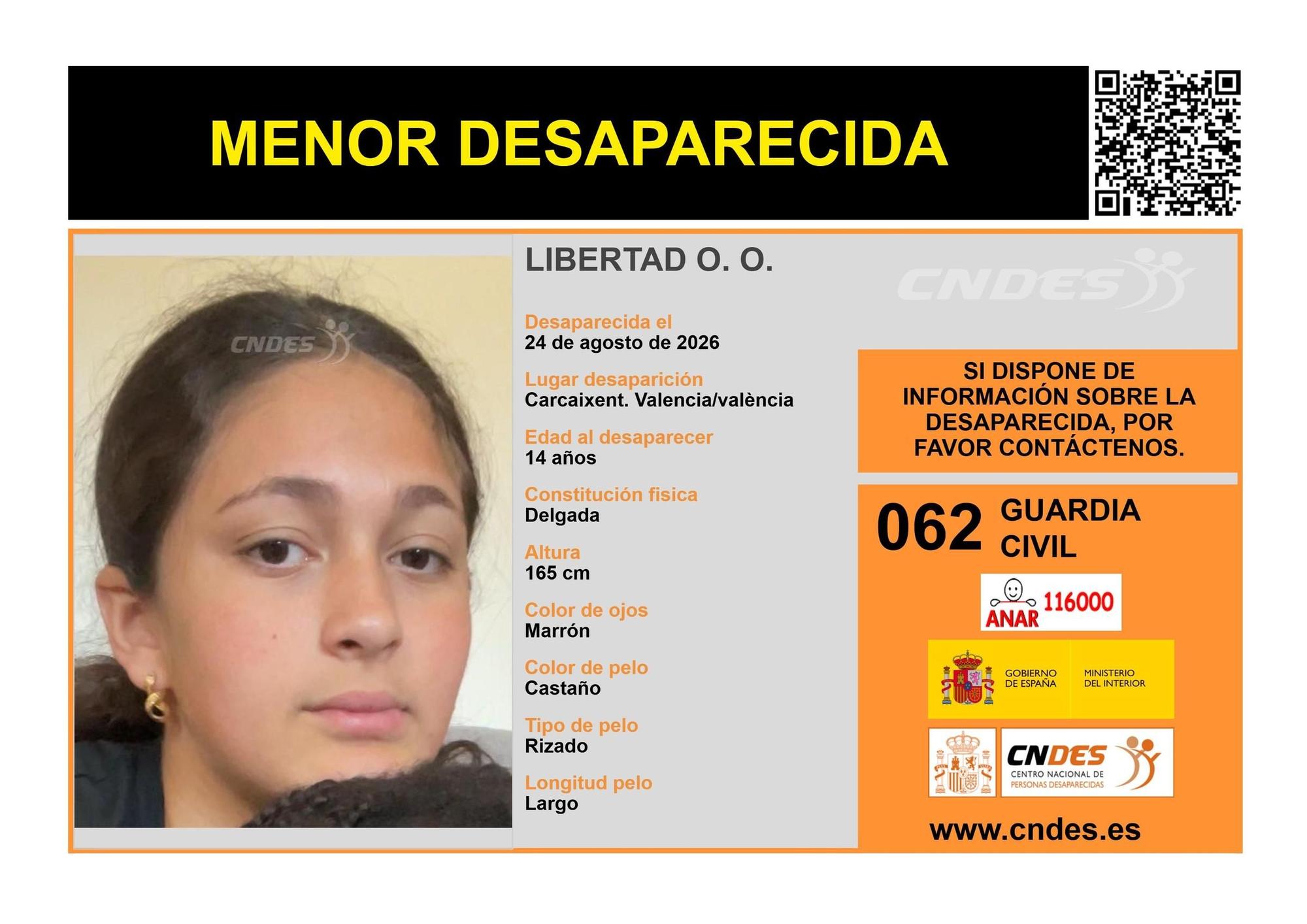Cartel publicado por el Centro Nacional de Personas Desaparecidas para la localización de la menor.