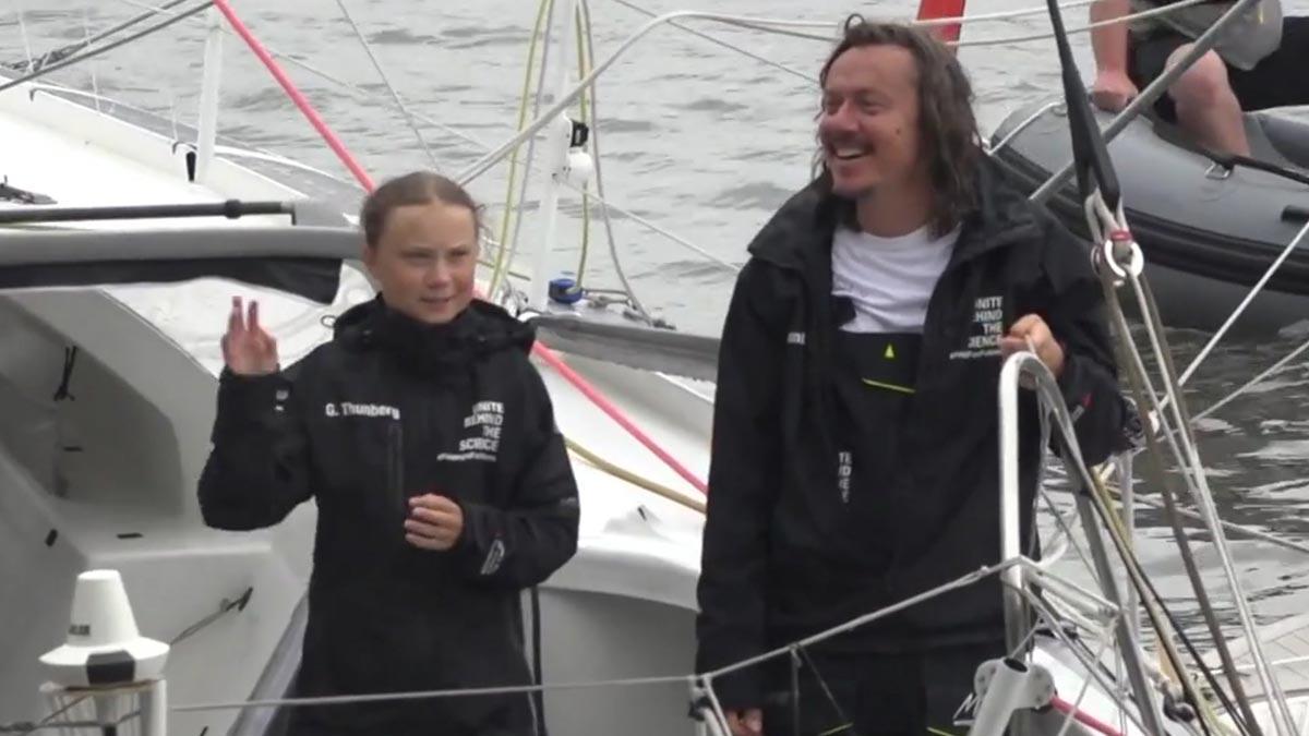 llegada de greta thunberg a nueva york tras dos semanas de travesia
