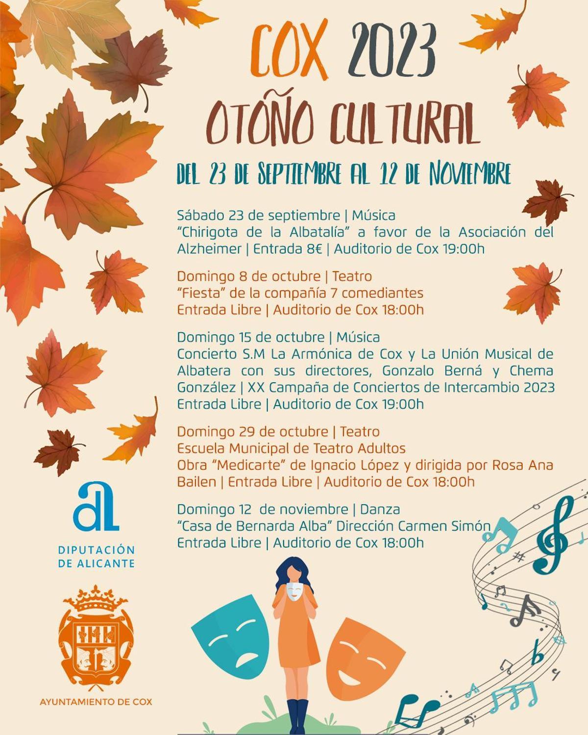 Programción cultural de otoño en Cox