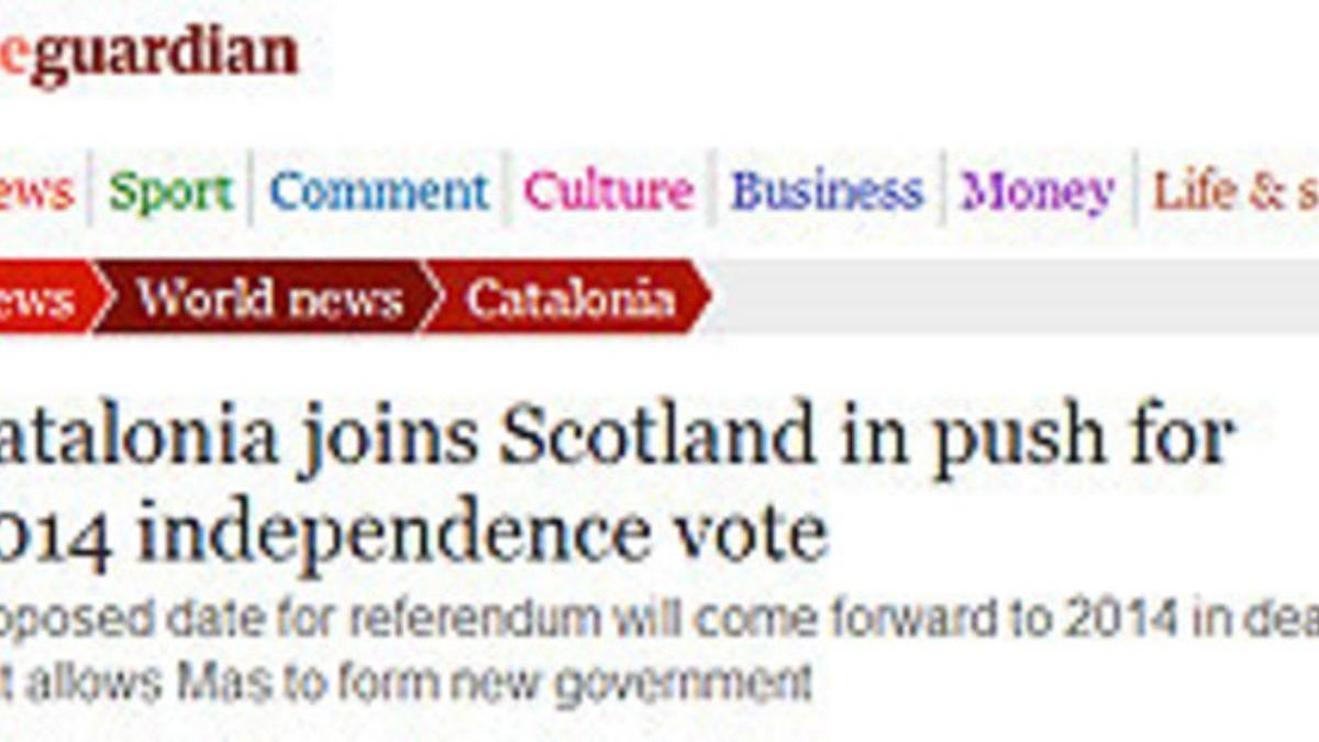 Captura de la web del diario 'The Guardian' sobre la consulta de Catalunya.
