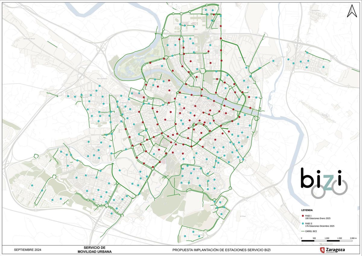 Nuevo mapa del servicio Bizi de Zaragoza.