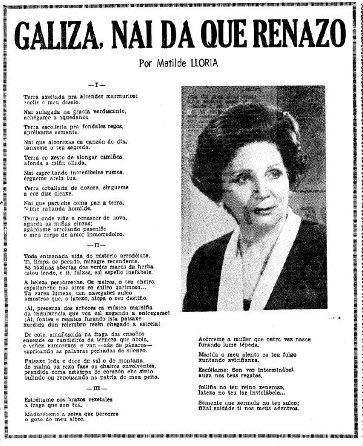 Retrato y poema de Matilde Lloria publicado en FARO en 1966.