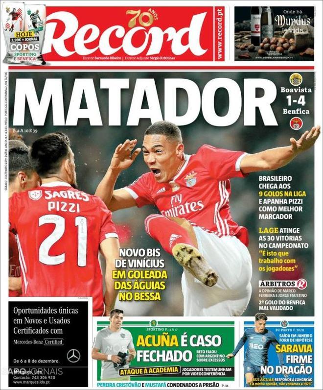 Esta es la portada de Record del sábado 7 de diciembre