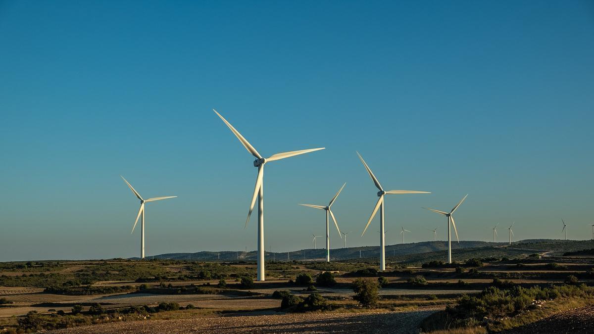 Aerogeneradores de un parque eólico de Iberdrola, instalado en Aragón.