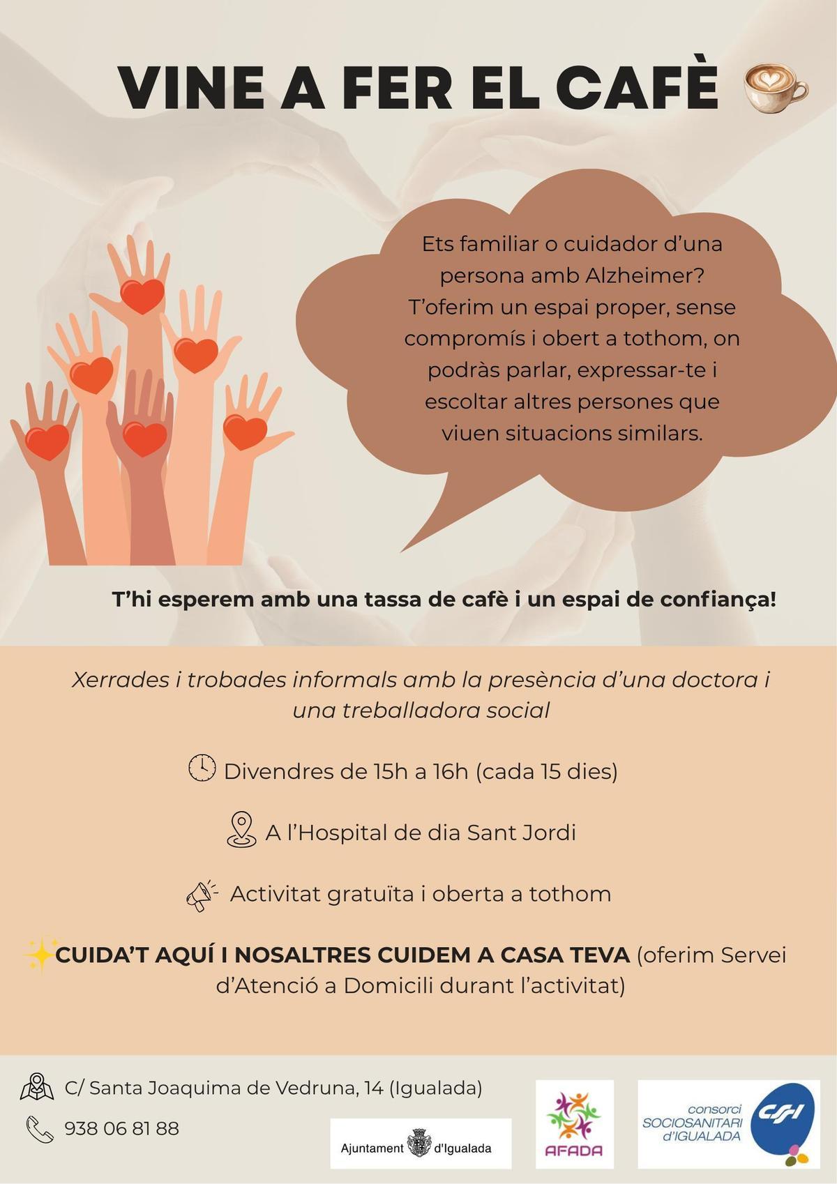 "Vine a fer el cafè", el projecte adreçat a familiars i cuidadors de persones amb Alzheimer o altres demències