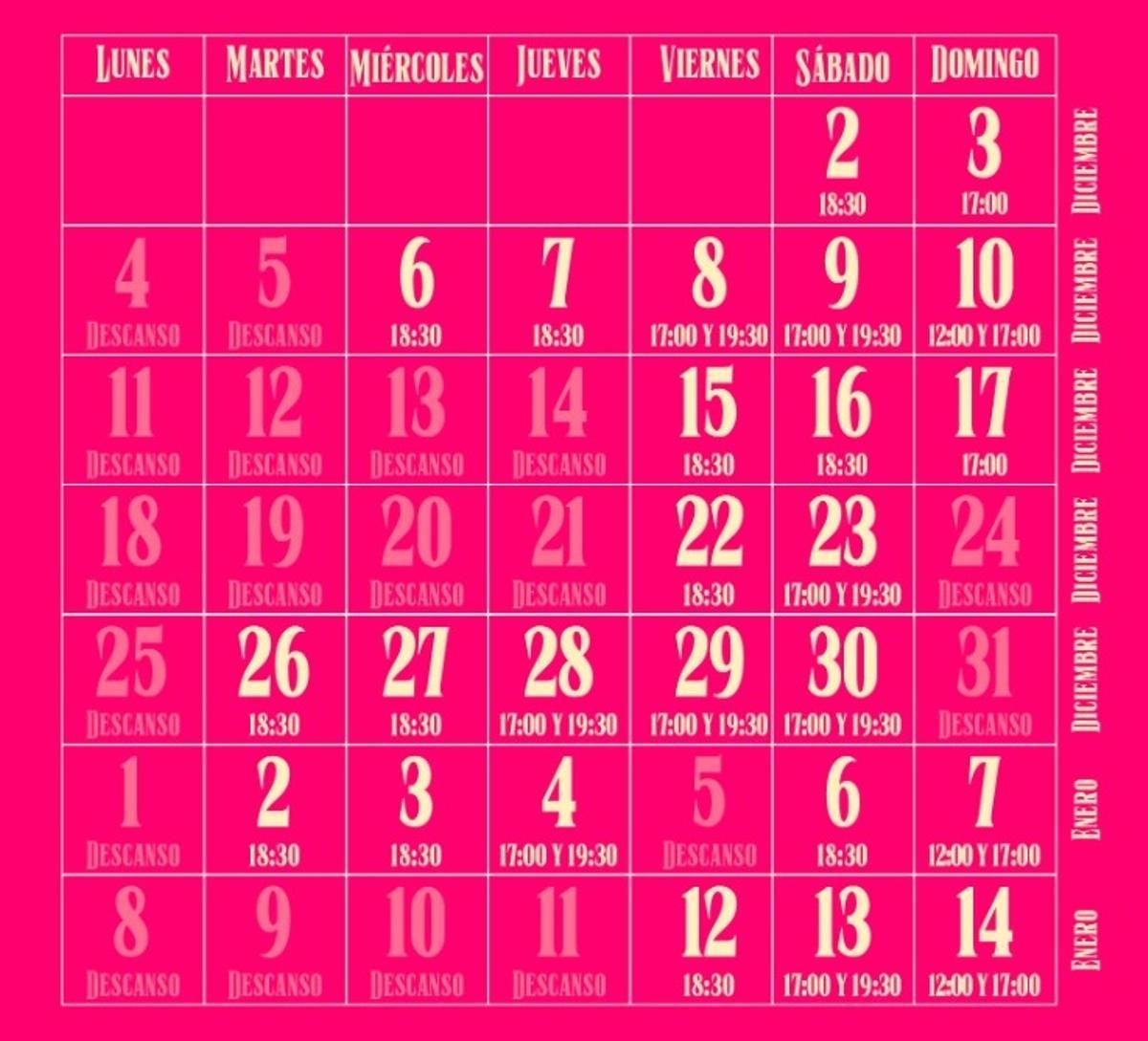 Calendario de fechas y horarios del Circo de Nadal de Vigo 2023.
