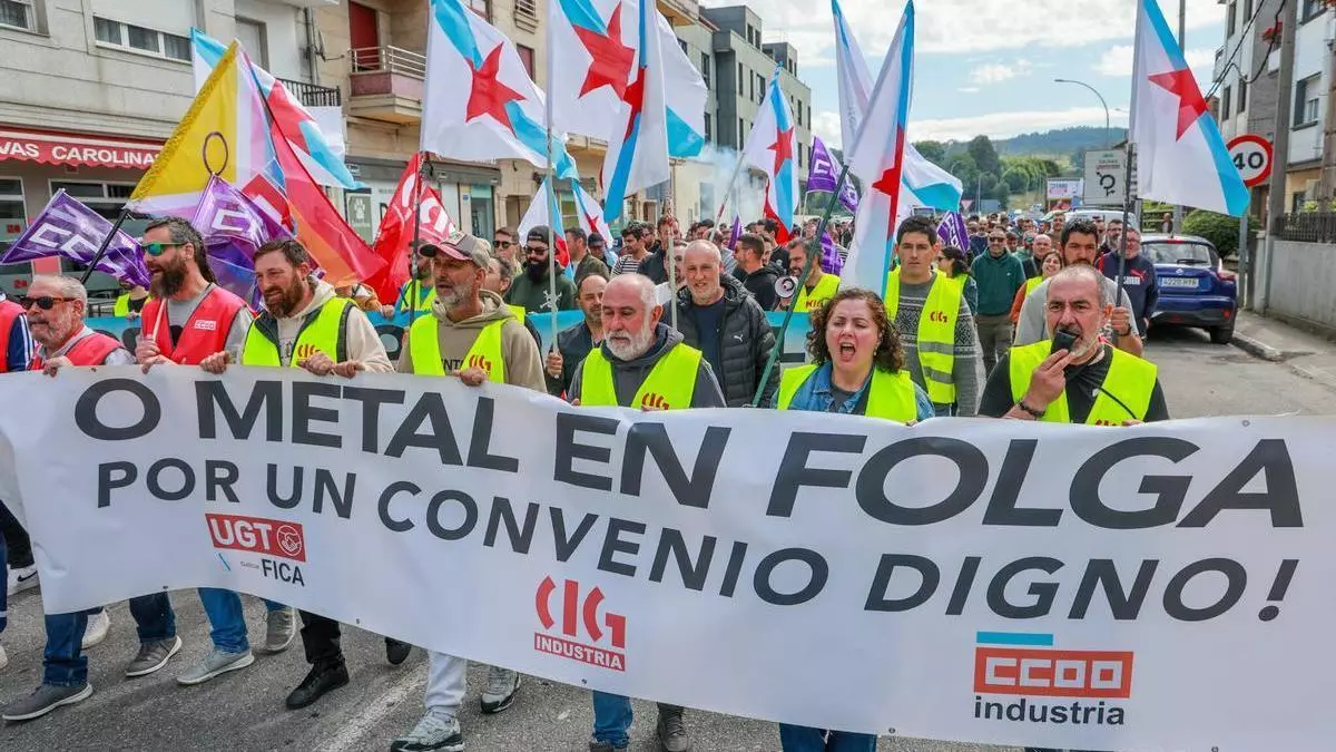 La huelga del metal paraliza la industria en O Salnés y Caldas en exigencia de un «convenio digno»
