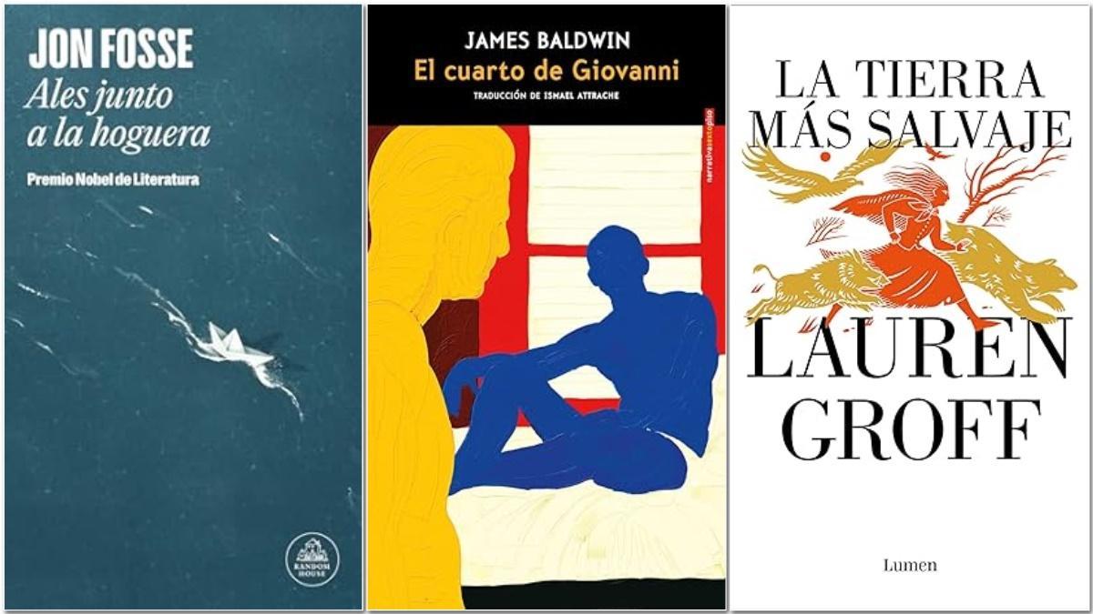 Los libros de Jon Fosse, James Baldwin y Lauren Groff.