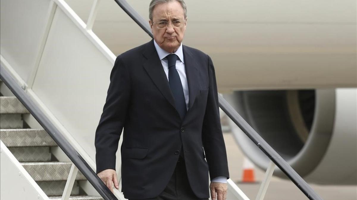 Florentino Pérez, a su llegada a Cardiff el pasado 2 de junio.