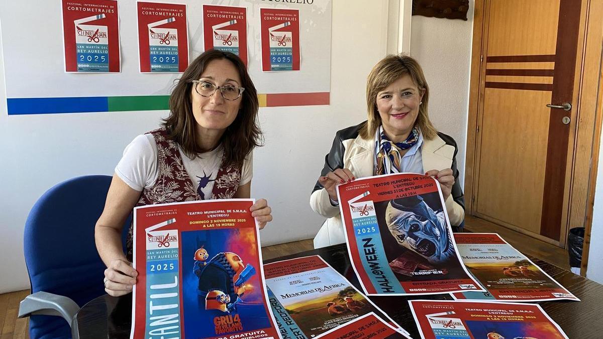 Cintia Ordóñez, vicealcaldesa, y Feli Huerta, técnica de Cultura, en la presentación de Cinesan.