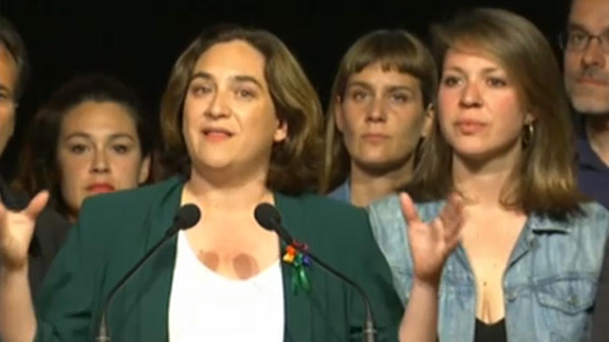 Ada Colau interviene tras conocerse su derrota por la mínima ante Maragall, el 26 de mayo del 2019.