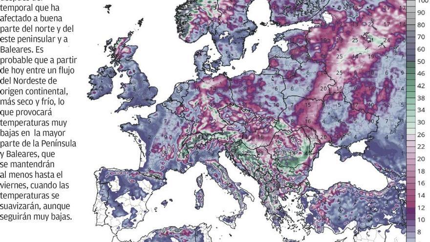 Aire frío y seco del centro de Europa para helar la Península