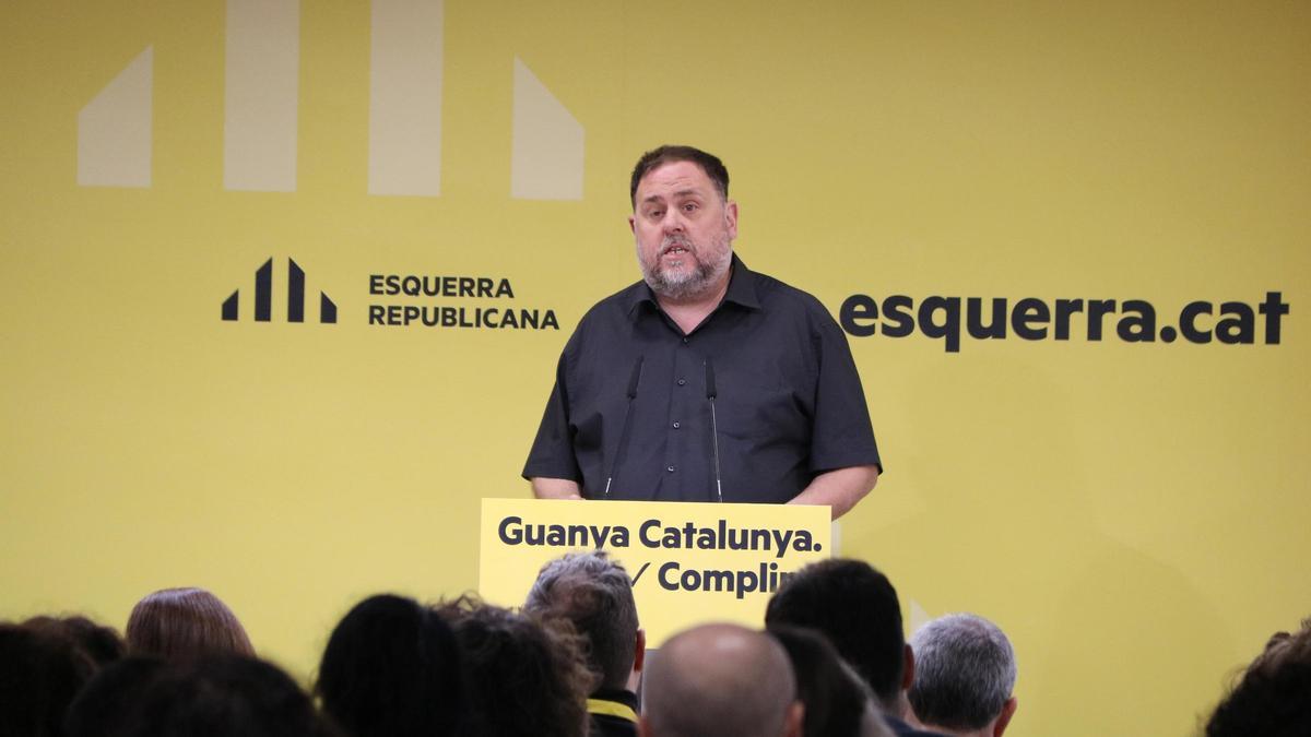 El president d&#039;ERC, Oriol Junqueras, durant el seu discurs davant el Consell Nacional