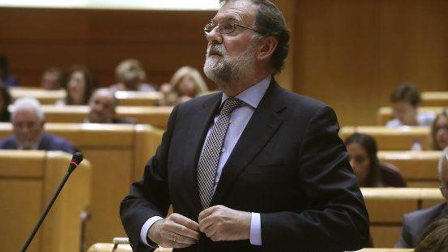 El cap de l&#039;executiu espanyol, Mariano Rajoy, ahir en la seva intervenció al Senat