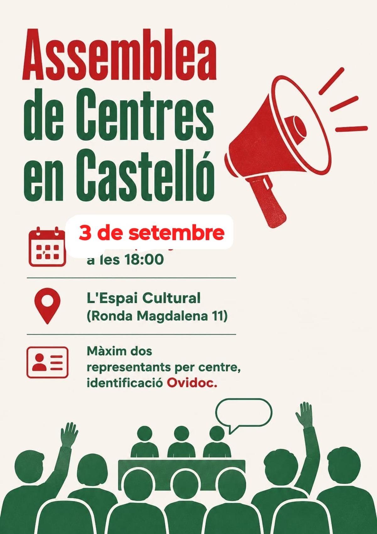 Asamblea de Centros este jueves en Castelló