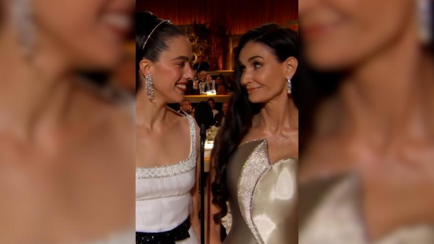 El gracioso momento de Demi Moore y Margaret Qualley con un especial guiño a &#039;La Sustancia&#039; en los Globos de Oro