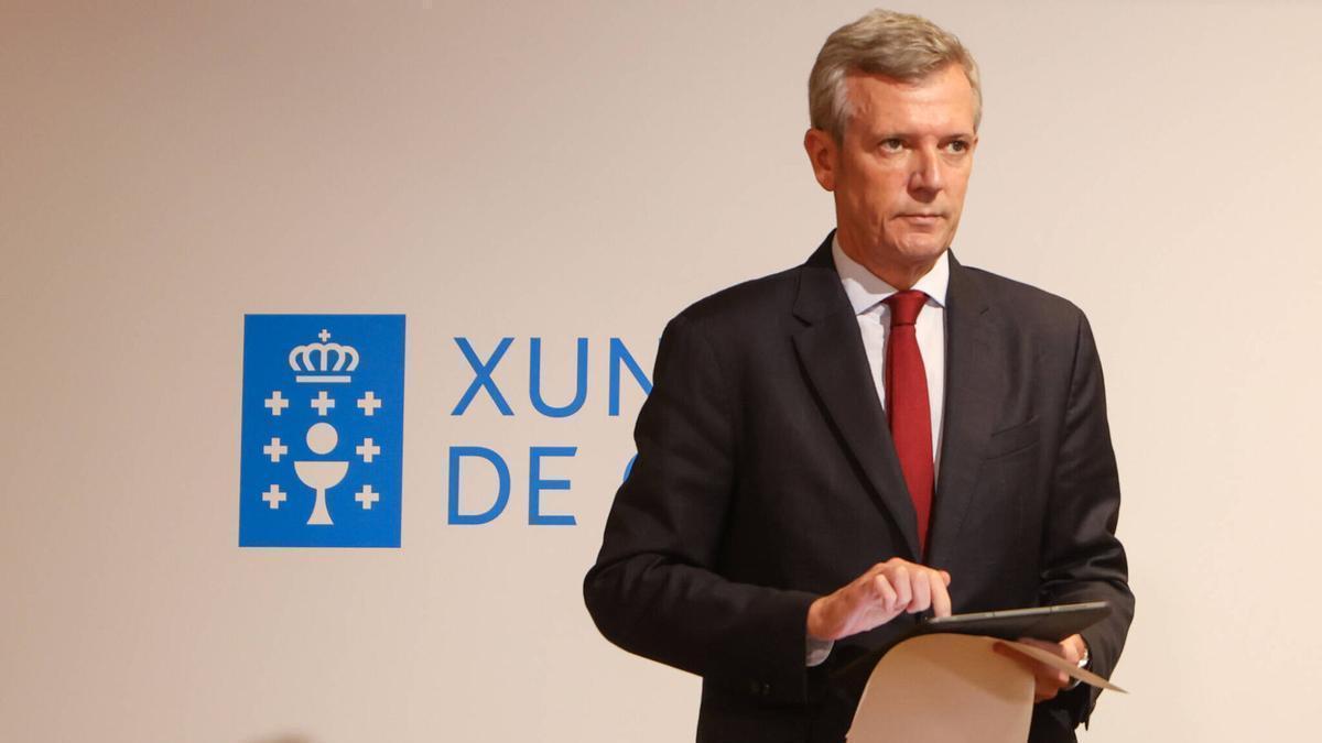 Alfonso Rueda, en la rueda de prensa de este lunes