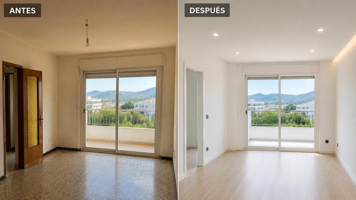 Before and after of an apartment in Ibiza.