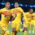 Raphinha celebra uno de  sus dos goles ante el PSG