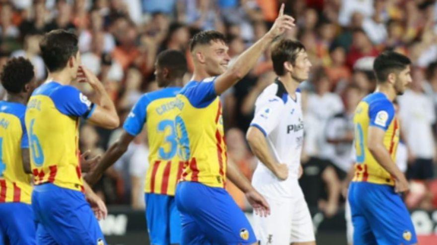 Hugo Duro, celebrando su segundo gol a la Atalanta