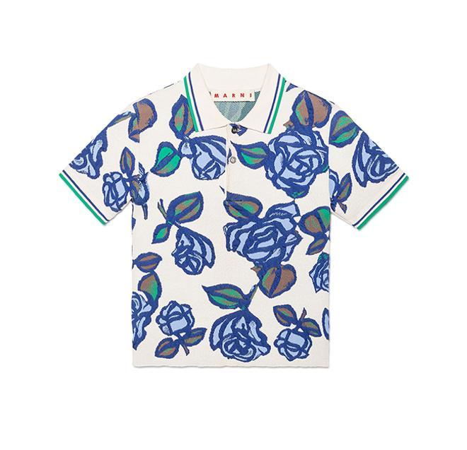 Polo con estampado floral azul