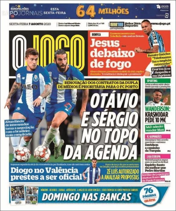 Portada O JOGO viernes 7 agosto 2020