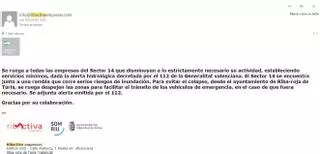 Riba-roja alertó a las empresas del “riesgo de inundación” del Poyo cinco horas antes del SMS