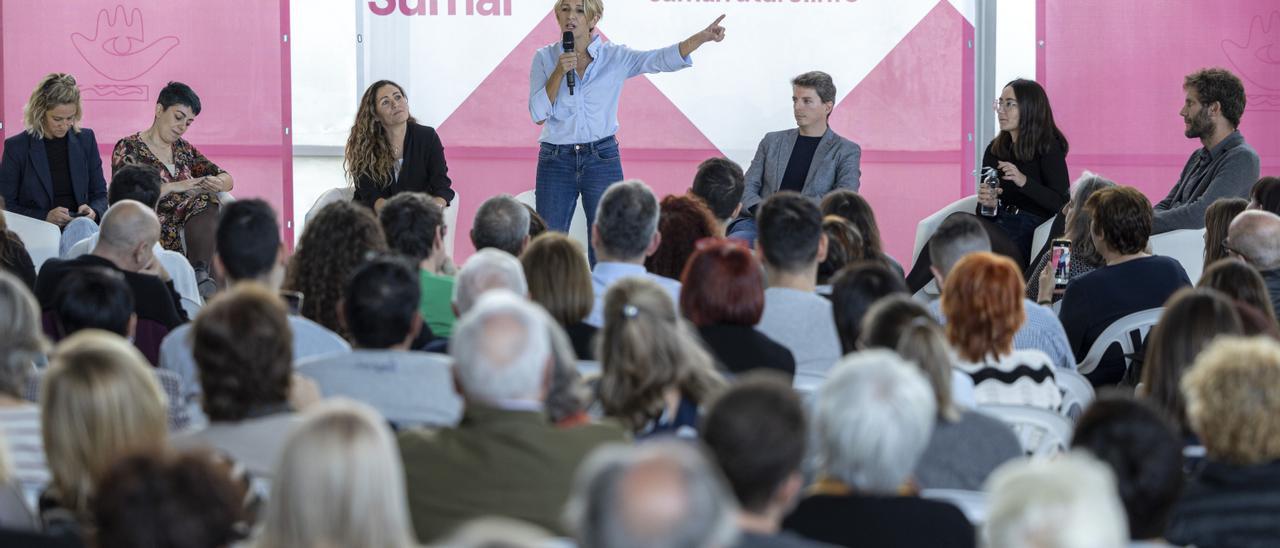 Yolanda Díaz en el acto público de la Plataforma Sumar en Valencia
