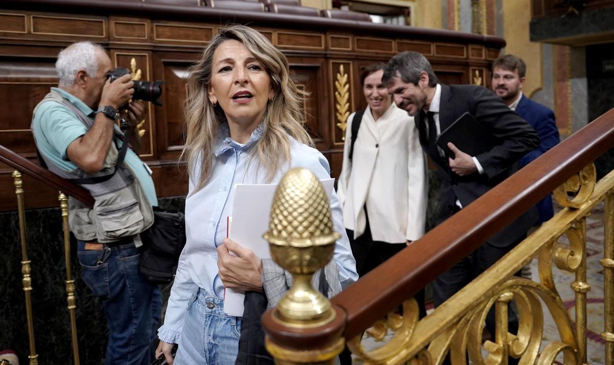 Yolanda Díaz, Mónica García y Bustinduy. Sesión de control al Gobierno en el Congreso de los Diputados.