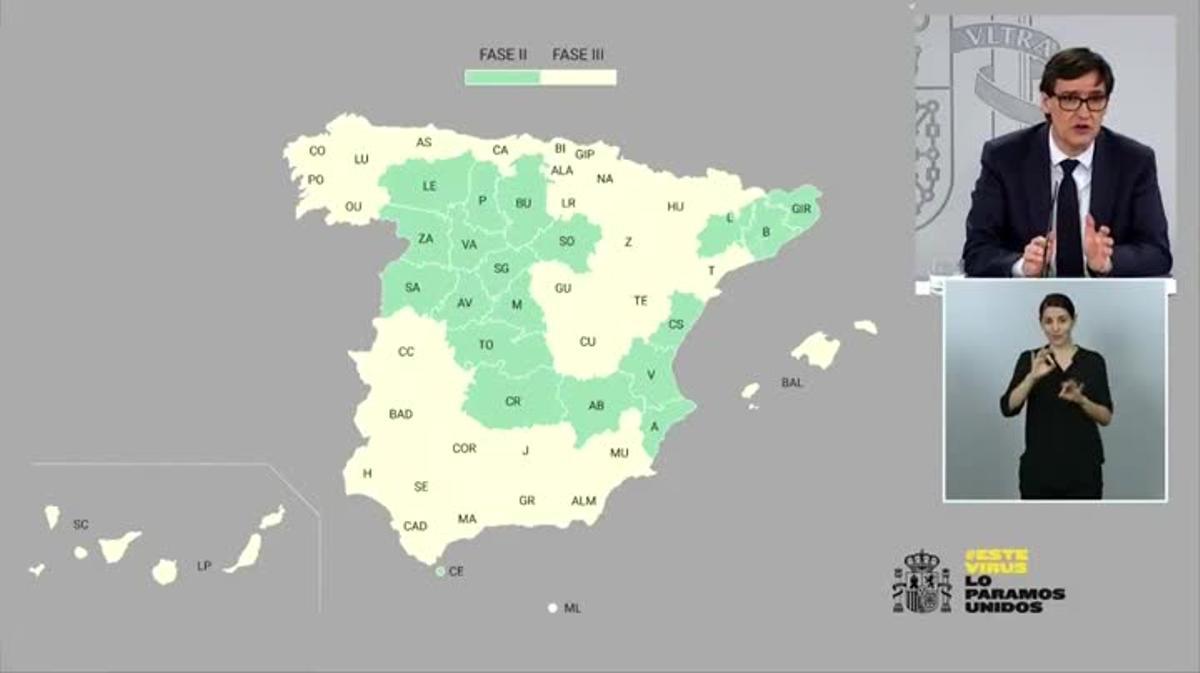 Las provincias y regiones que cambian de Fase de la desescalada el 8 de junio