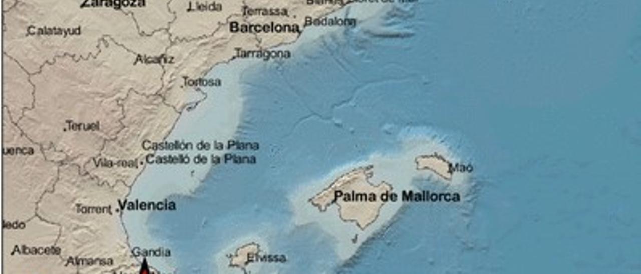 El mapa de l’Institut Geogràfic Nacional que localitza l’epicentre a Calp