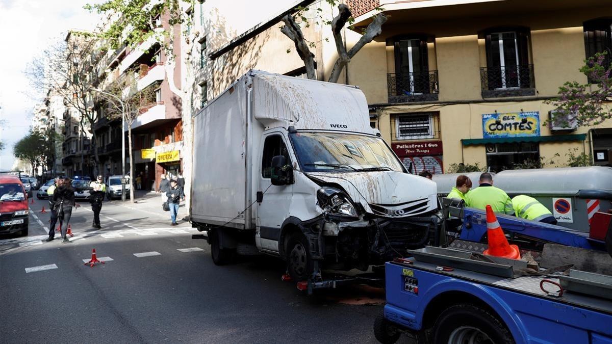 El camión del atropello en Barcelona.