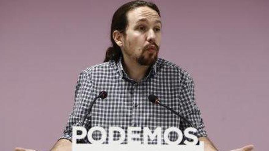 Pablo Iglesias, durant la roda de premsa celebrada ahir