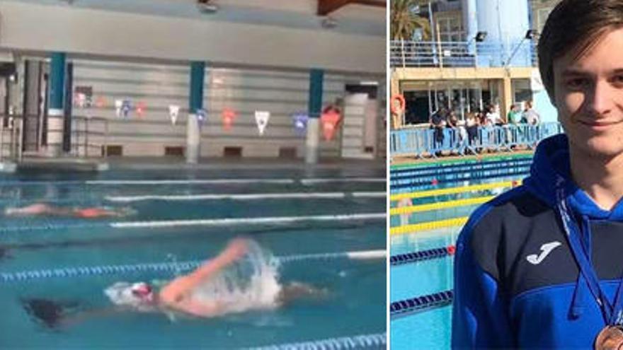 Una sesión de los nadadores coruñeses en el CGTD esta semana (iz) y Pablo Galá, nadador del Club del Mar (d).