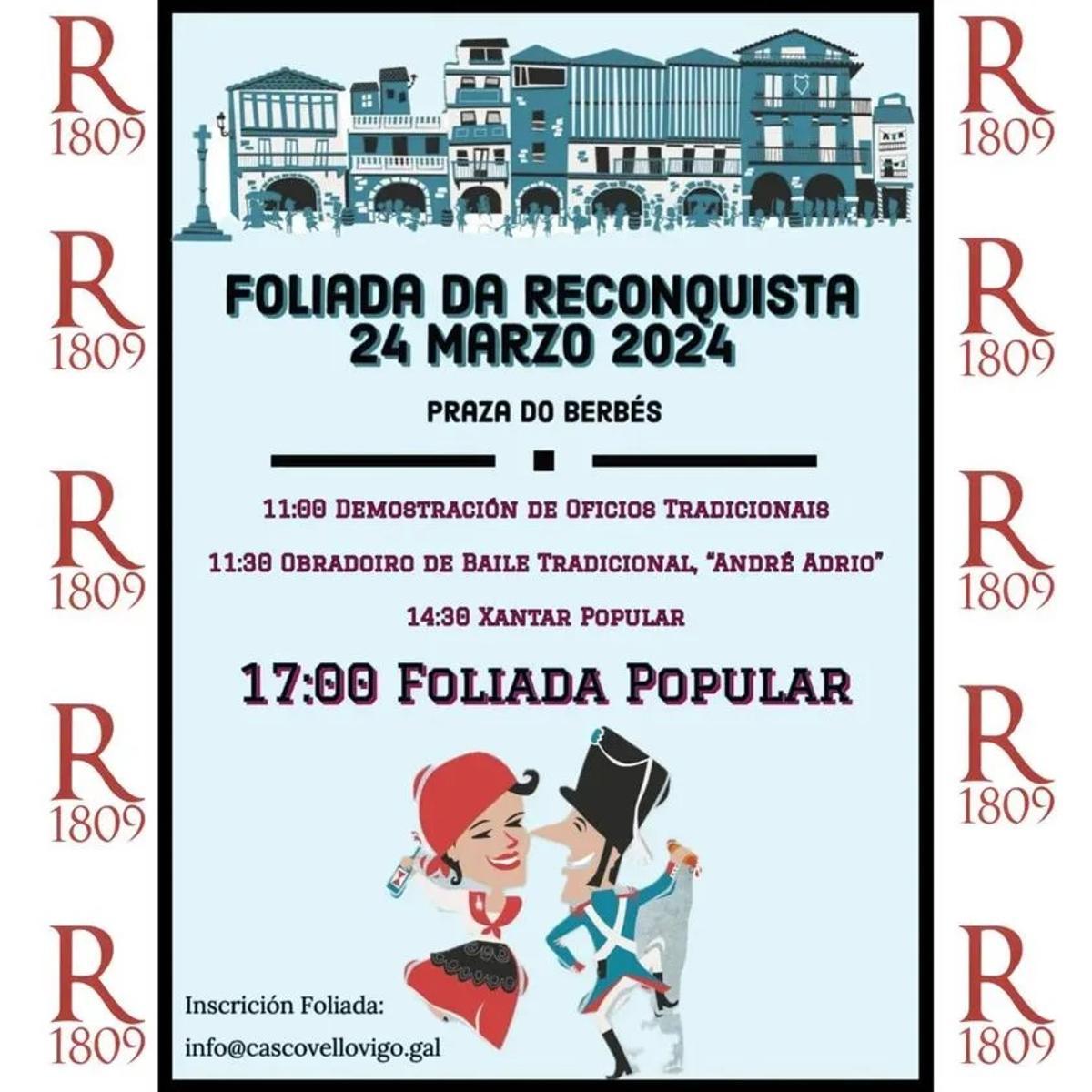 Programa de la Fiesta de la Reconquista de Vigo 2024 para el domingo 24 de marzo.
