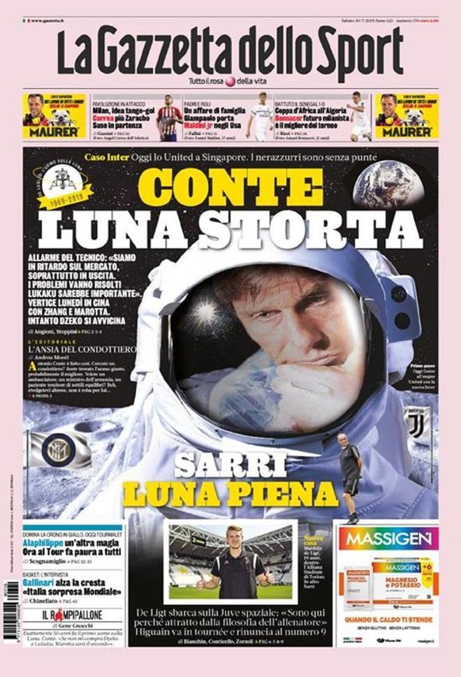 Portada de La Gazzetta del 20 de julio de 2019