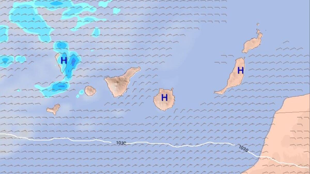 Mapa con la predicción del tiempo en Tenerife para este viernes.