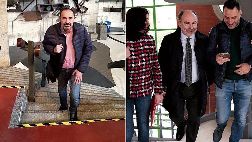 A la izquierda, Lovelle, en la Facultad de Geología. A la derecha, Villaverde, entre la profesora Cristina Valdés y Luis J. Rodríguez, director de campaña.