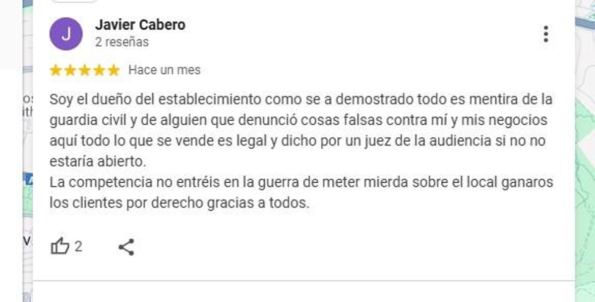 Reseña publicada por el dueño del negocio en Google el mes pasado.
