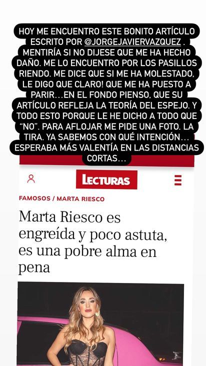 Marta Riesco saca los colores a Jorge Javier Vázquez en Instagram