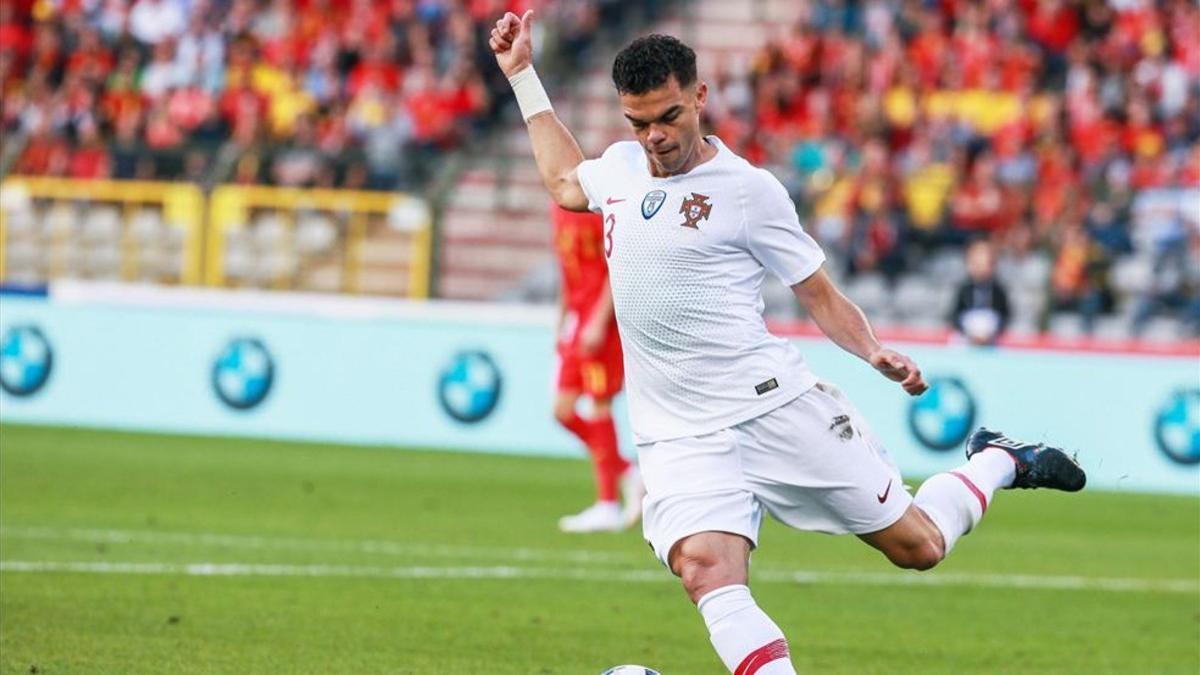 Pepe, en un partido de preparación para el mundial con Portugal