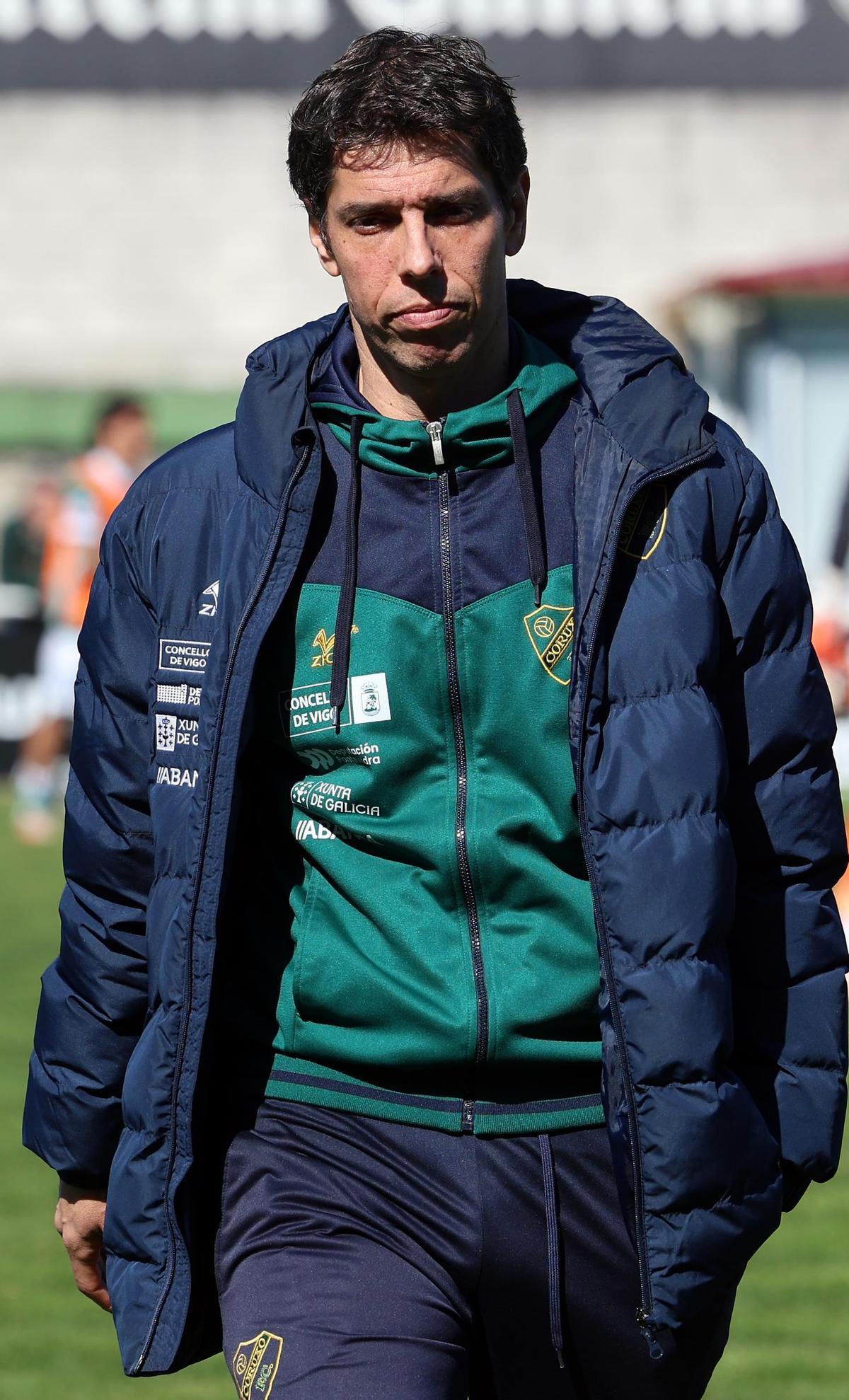 David de Dios, entrenador del Coruxo, al acabar el partido entre su equipo y el Real Ávila