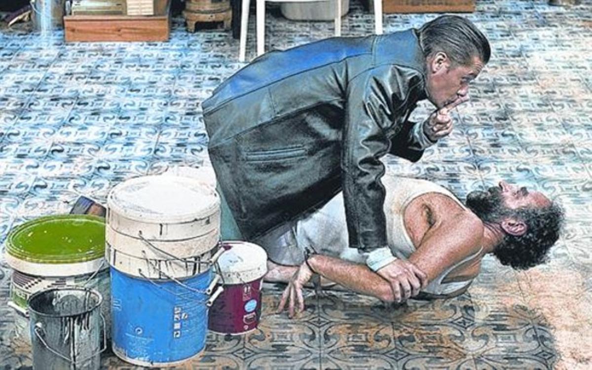 Marc Rodríguez i Albert Pérez, a terra, en l’obra de Harold Pinter.