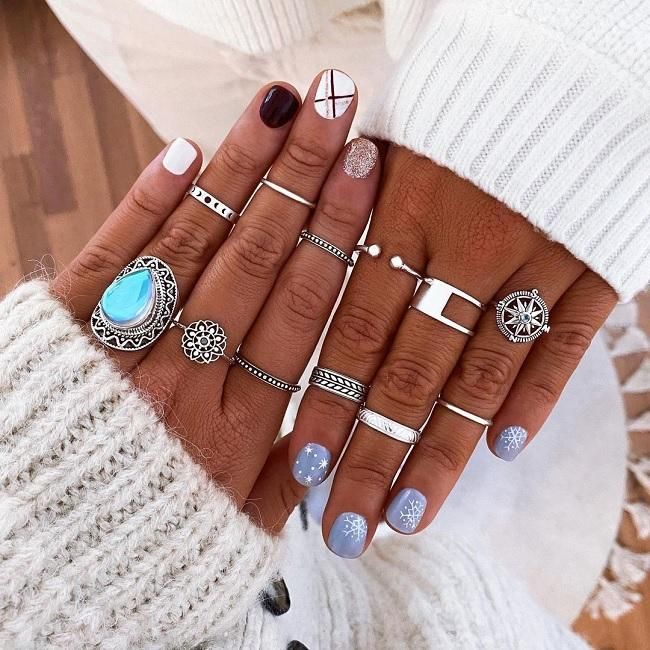 Anillos de plata de ley 925 de San Saru con manicura