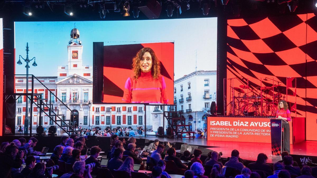 Isabel Díaz Ayuso, presidenta de la Comunidad de Madrid, durante la presentación del GP de España en IFEMA.